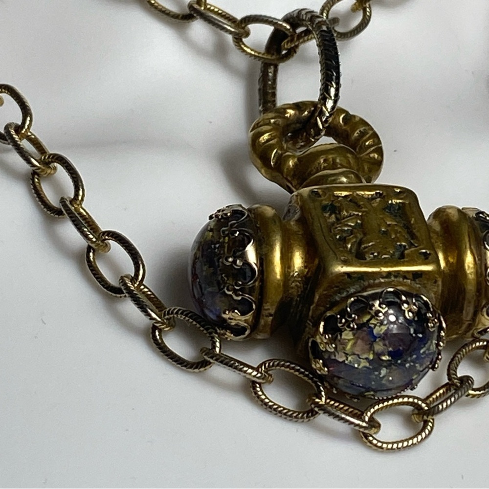 Antique 18th-century brass Italian Etruscan fob charm necklace 38” - Picture 12 of 13